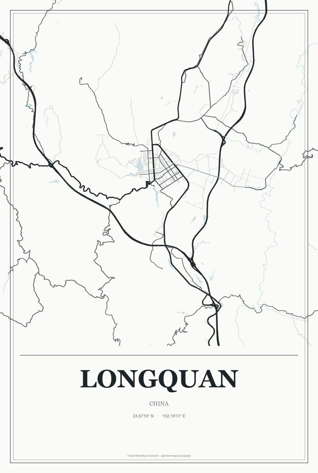 Longquan, China City Map Aluminum Sign in Gallery Air style