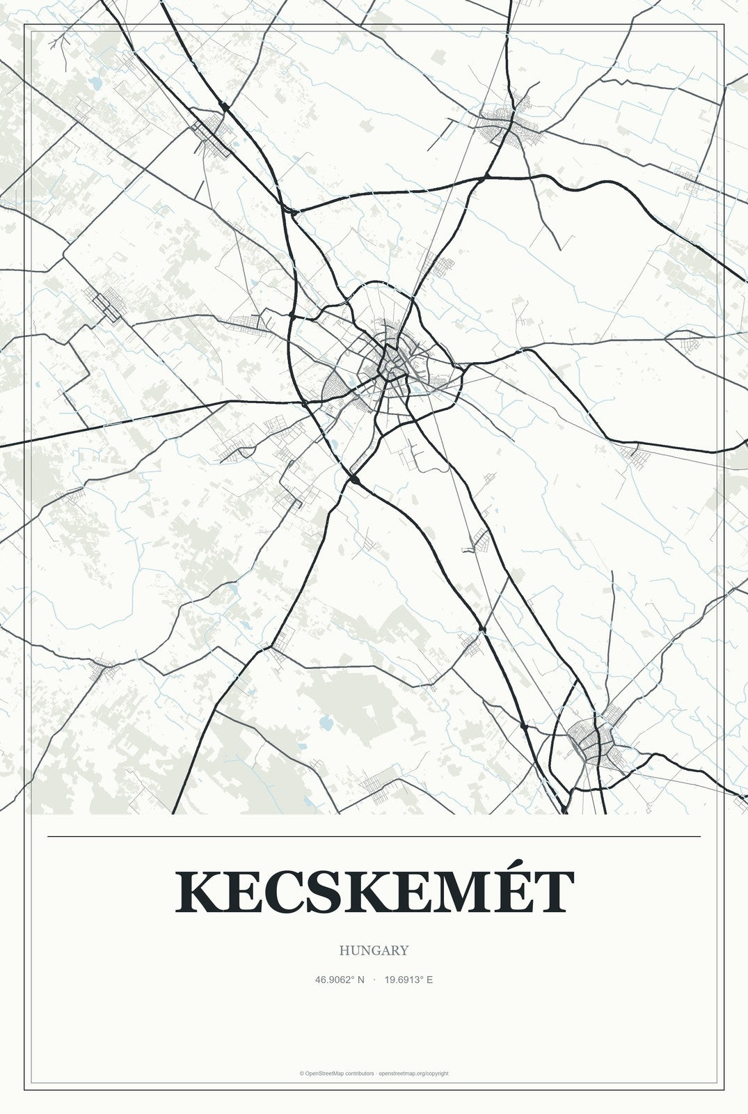 Kecskemét, Hungary City Map Aluminum Sign in Gallery Air style
