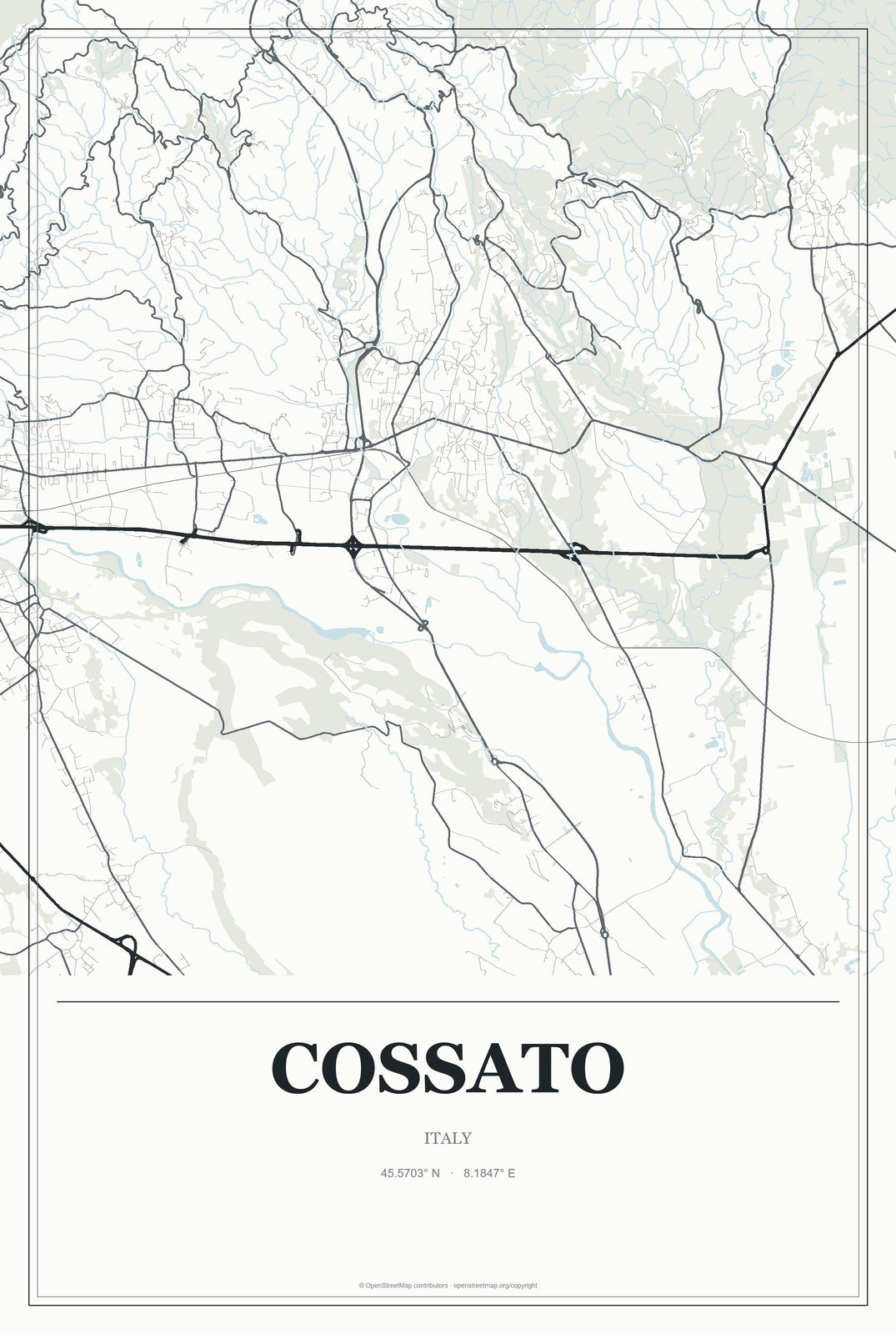 Cossato, Italy City Map Aluminum Sign in Gallery Air style