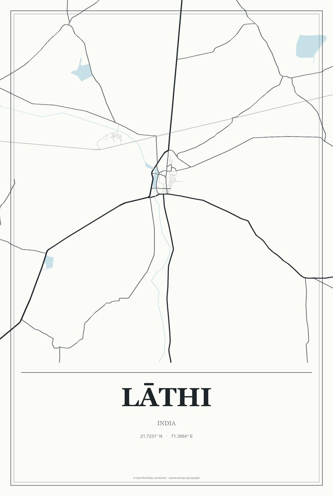 Lāthi, India City Map Aluminum Sign in Gallery Air style