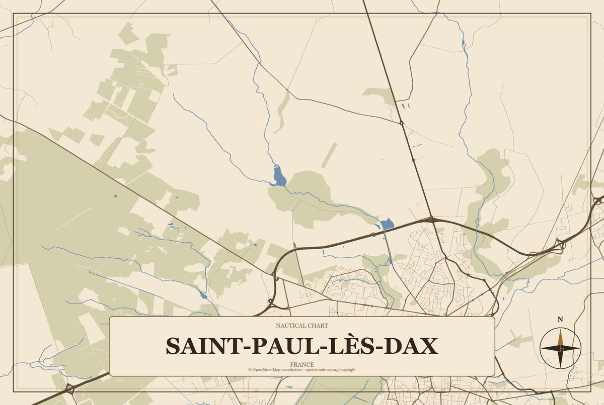 Saint-Paul-lès-Dax, France City Map Aluminum Sign in Heritage Nautical style