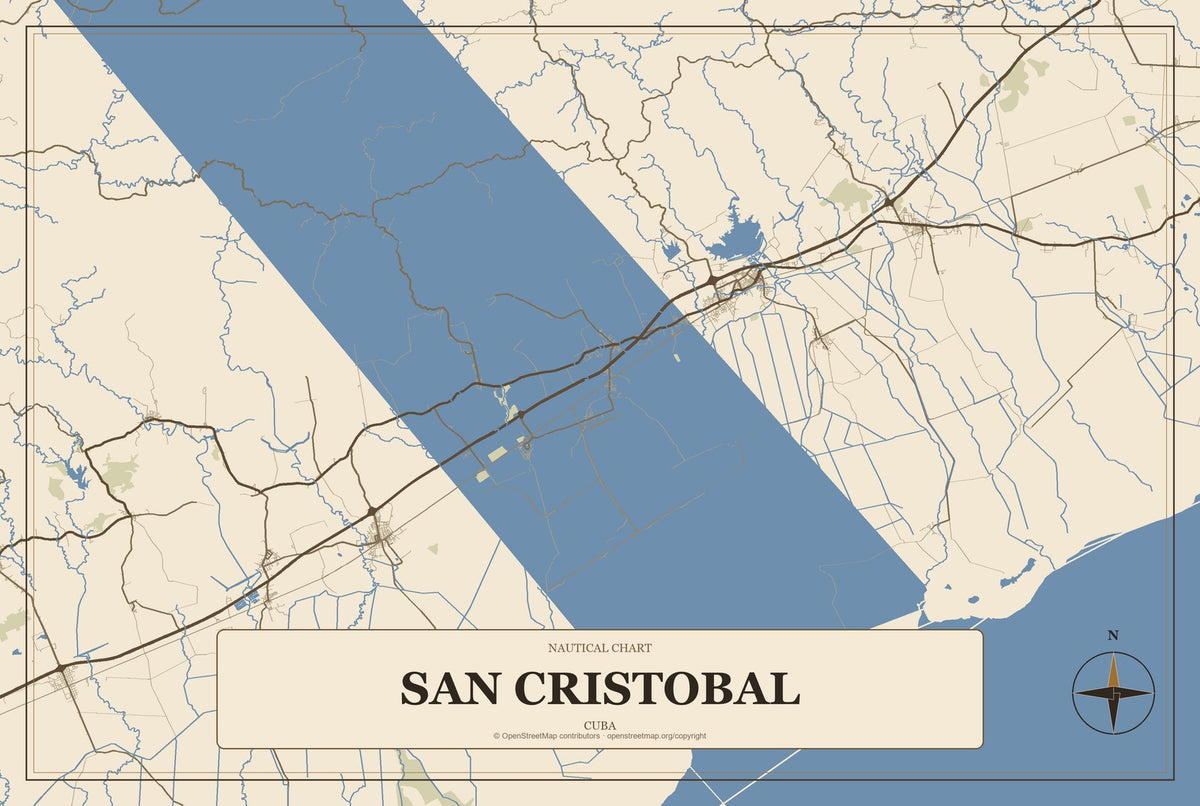 San Cristobal, Cuba City Map Aluminum Sign in Heritage Nautical style