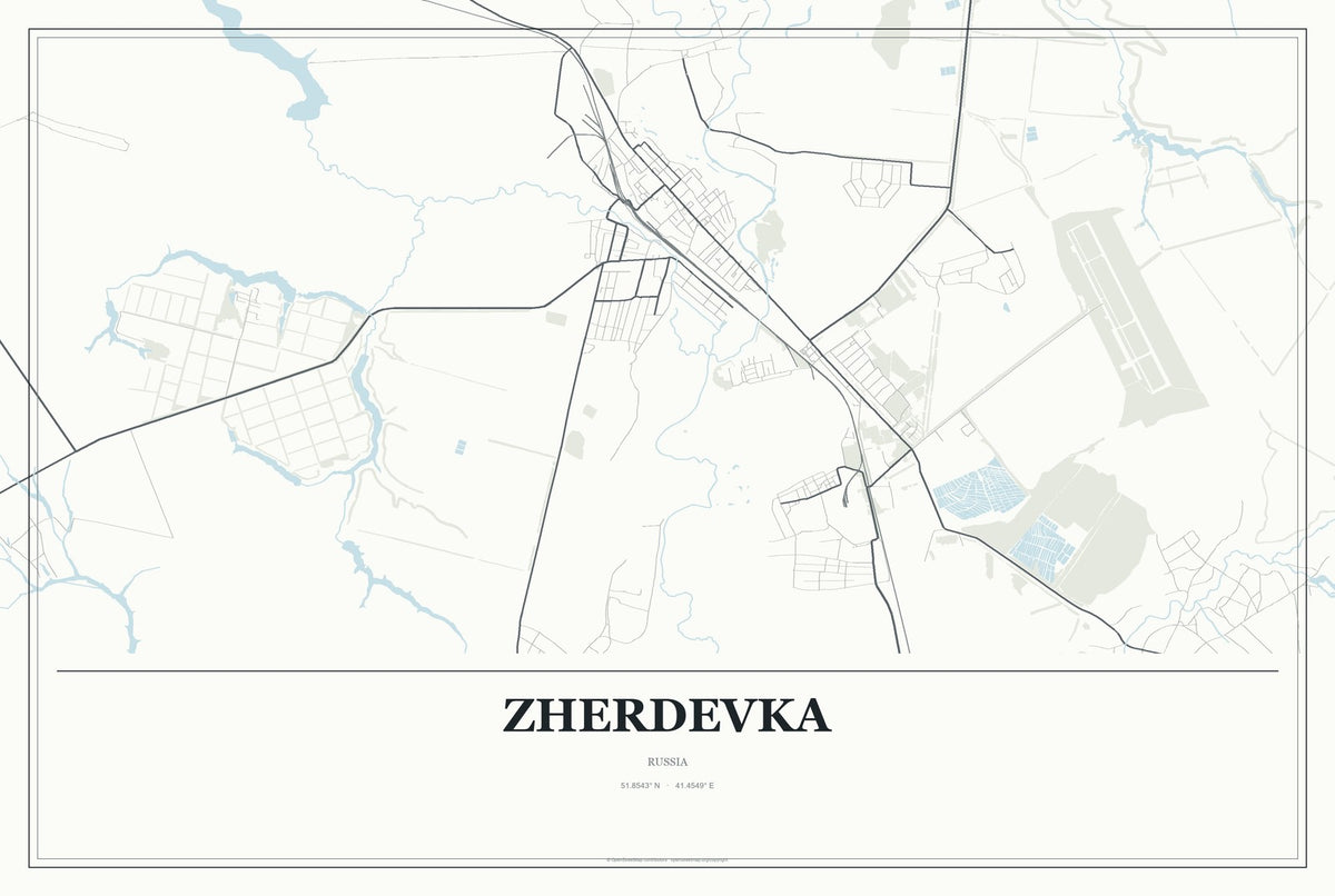 Zherdevka, Russia City Map Aluminum Sign in Gallery Air style