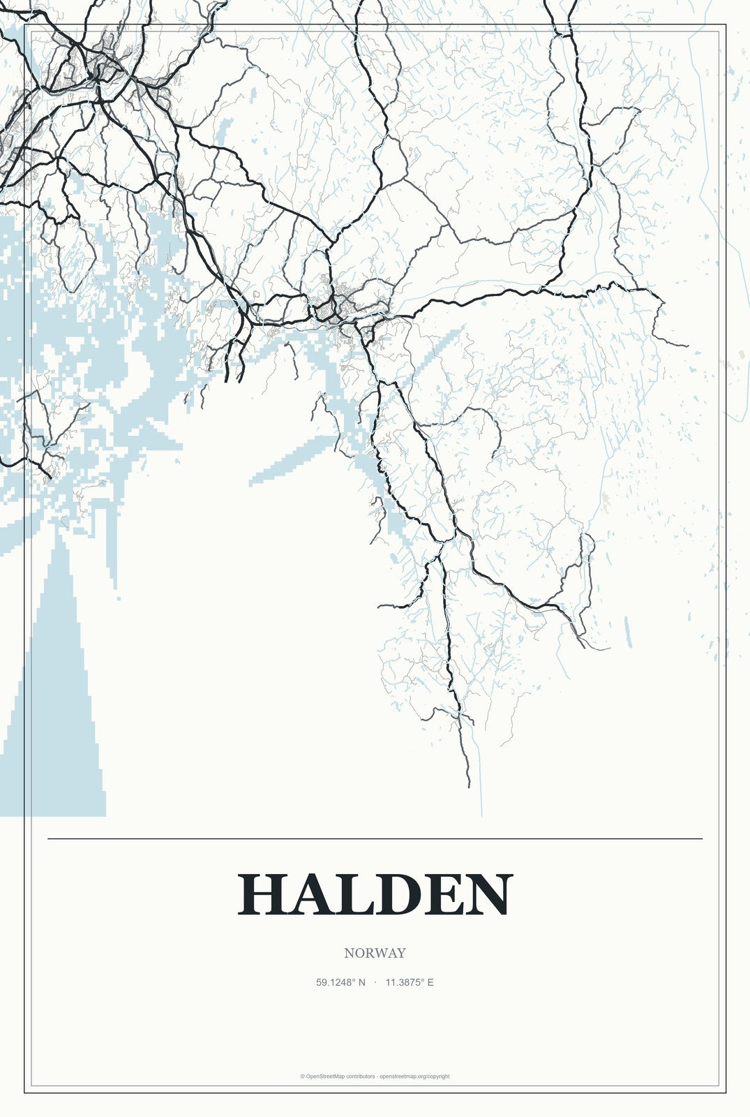Halden, Norway City Map Aluminum Sign in Gallery Air style