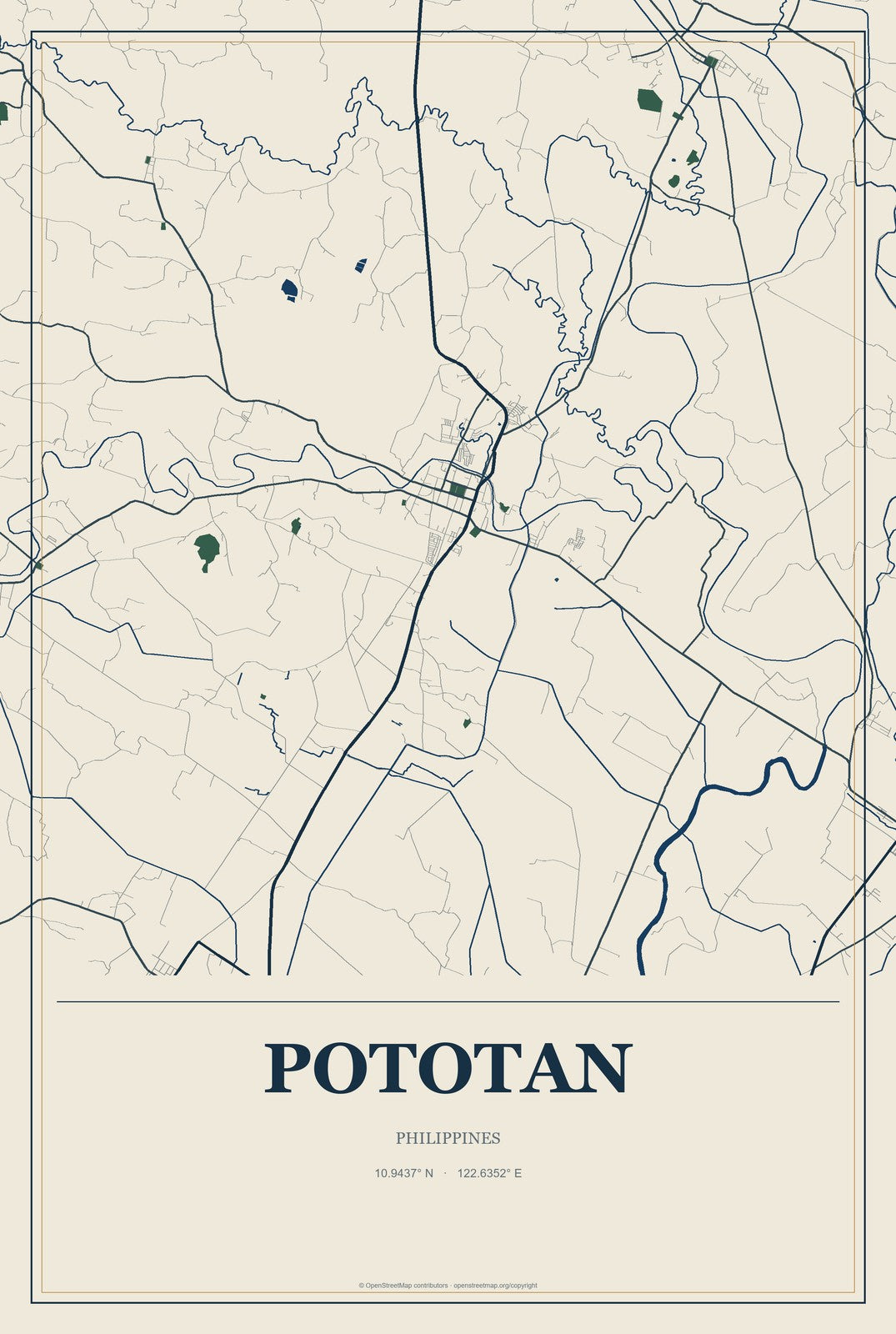 Pototan, Philippines City Map Aluminum Sign in Coastal Cutout style