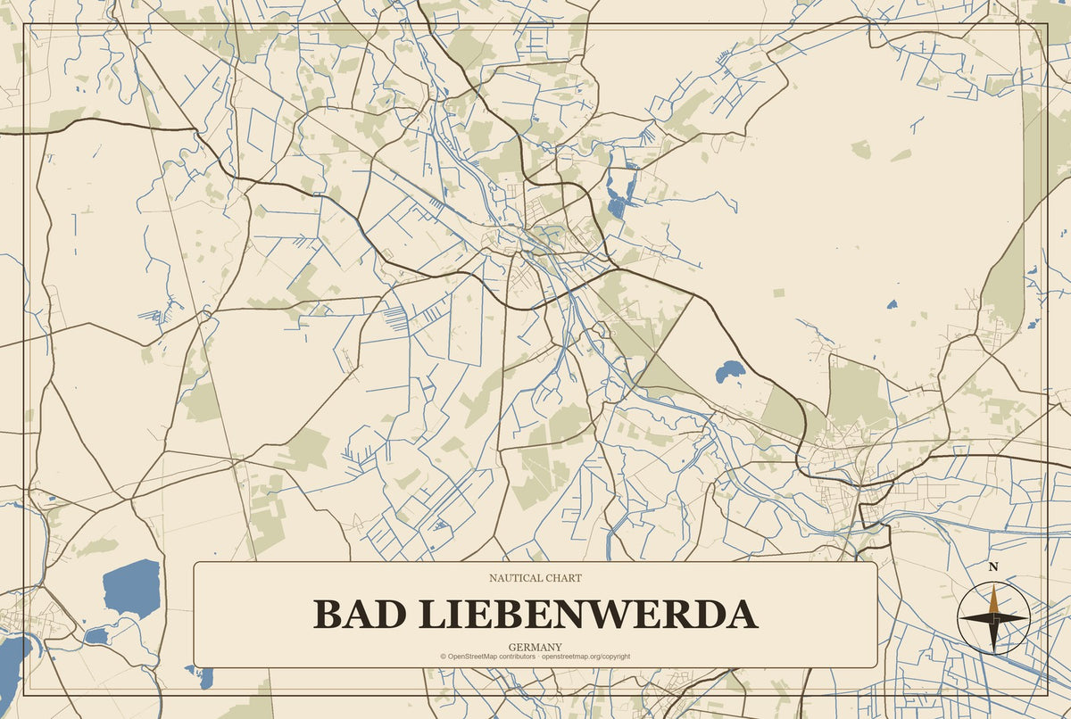 Bad Liebenwerda, Germany City Map Aluminum Sign in Heritage Nautical style
