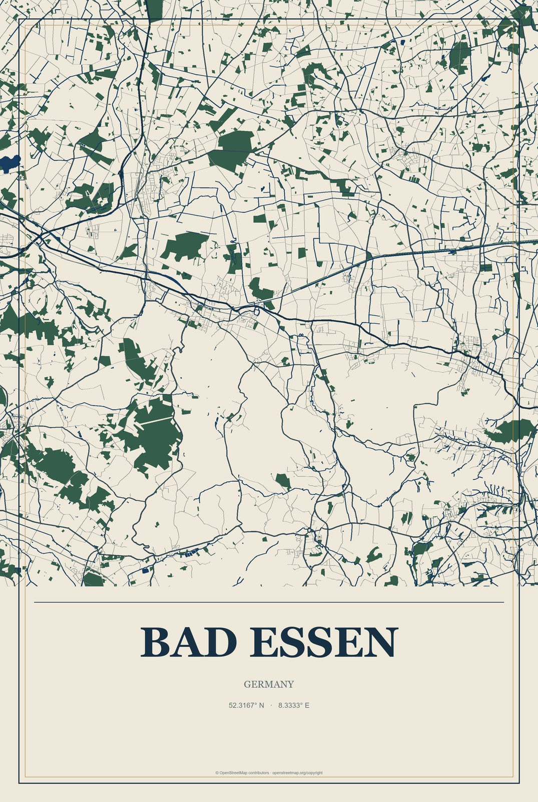 Bad Essen, Germany City Map Aluminum Sign in Coastal Cutout style