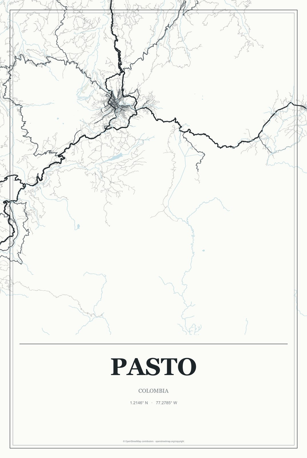 Pasto, Colombia City Map Aluminum Sign in Gallery Air style