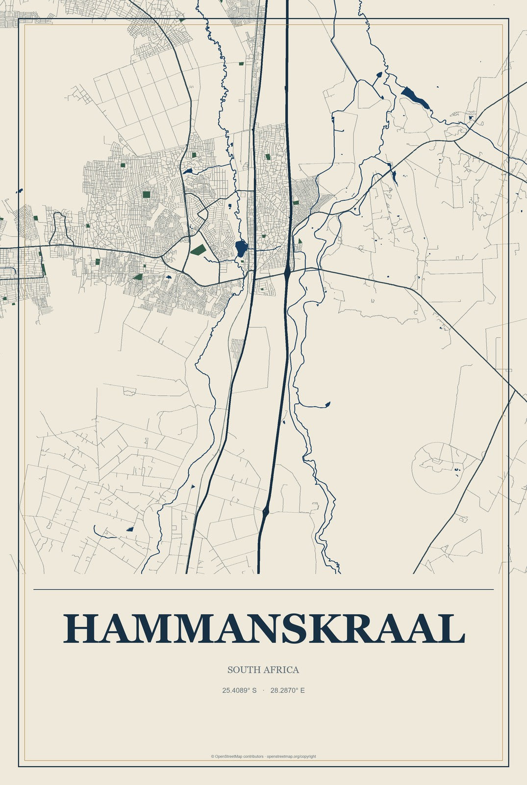 Hammanskraal, South Africa City Map Aluminum Sign in Coastal Cutout style