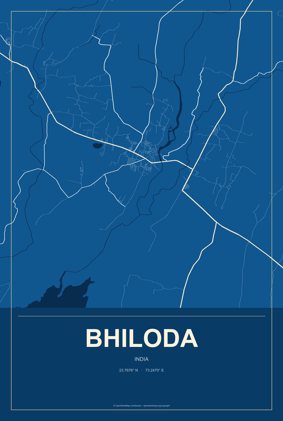 Bhiloda, India City Map Aluminum Sign in Harbor Cobalt style