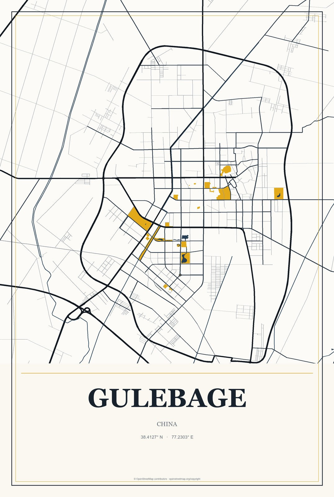 Gulebage, China City Map Aluminum Sign in Citrine Modern style