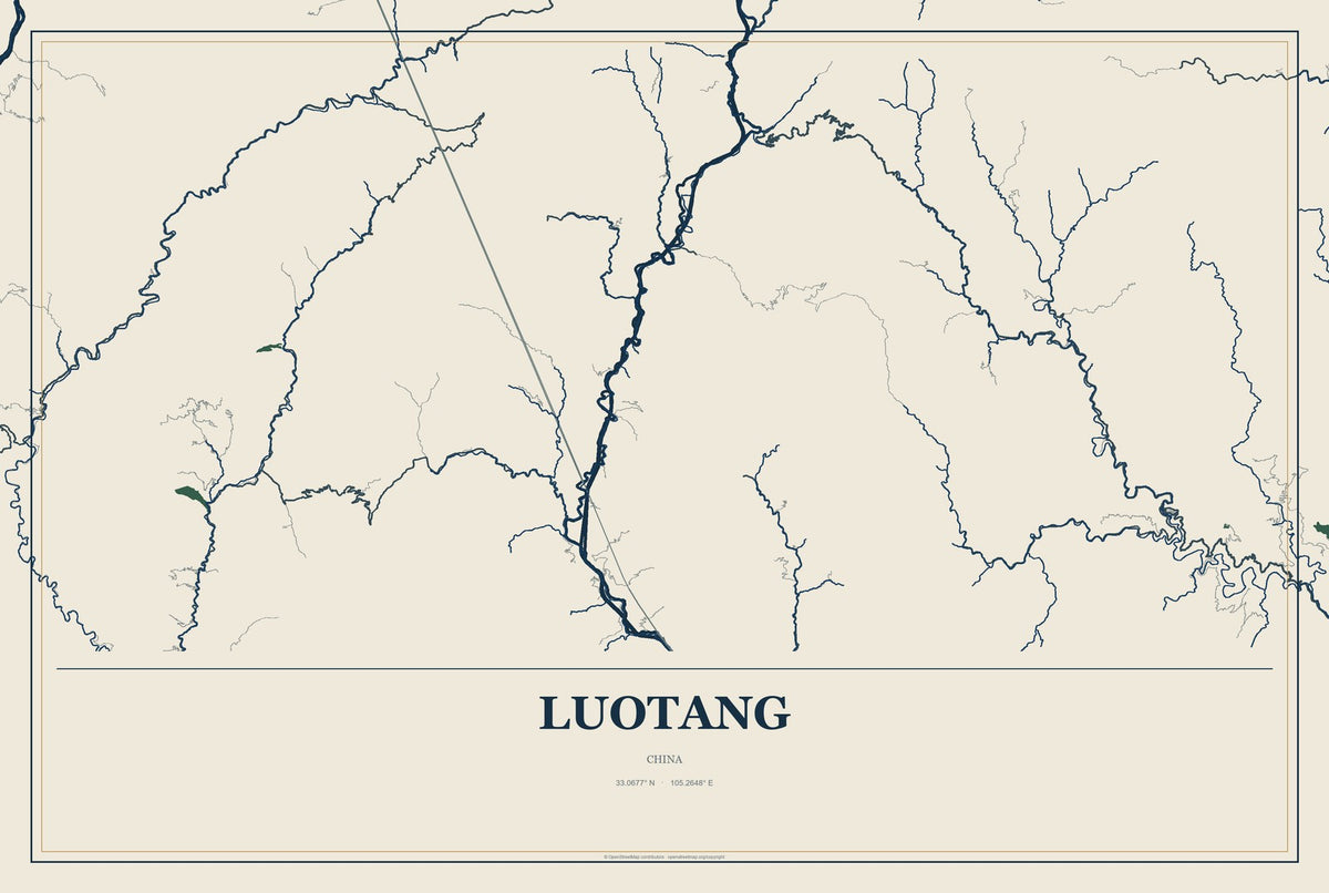 Luotang, China City Map Aluminum Sign in Coastal Cutout style