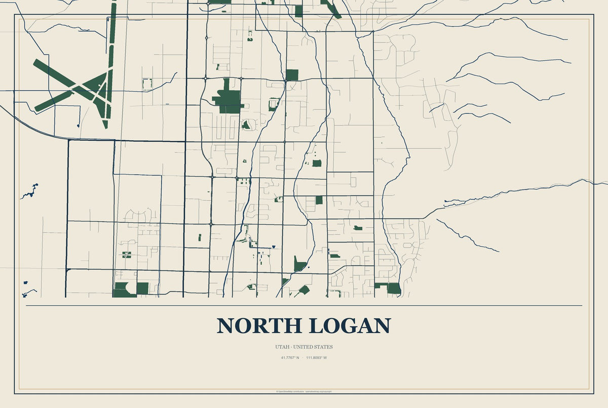 North Logan, Utah City Map Aluminum Sign in Coastal Cutout style