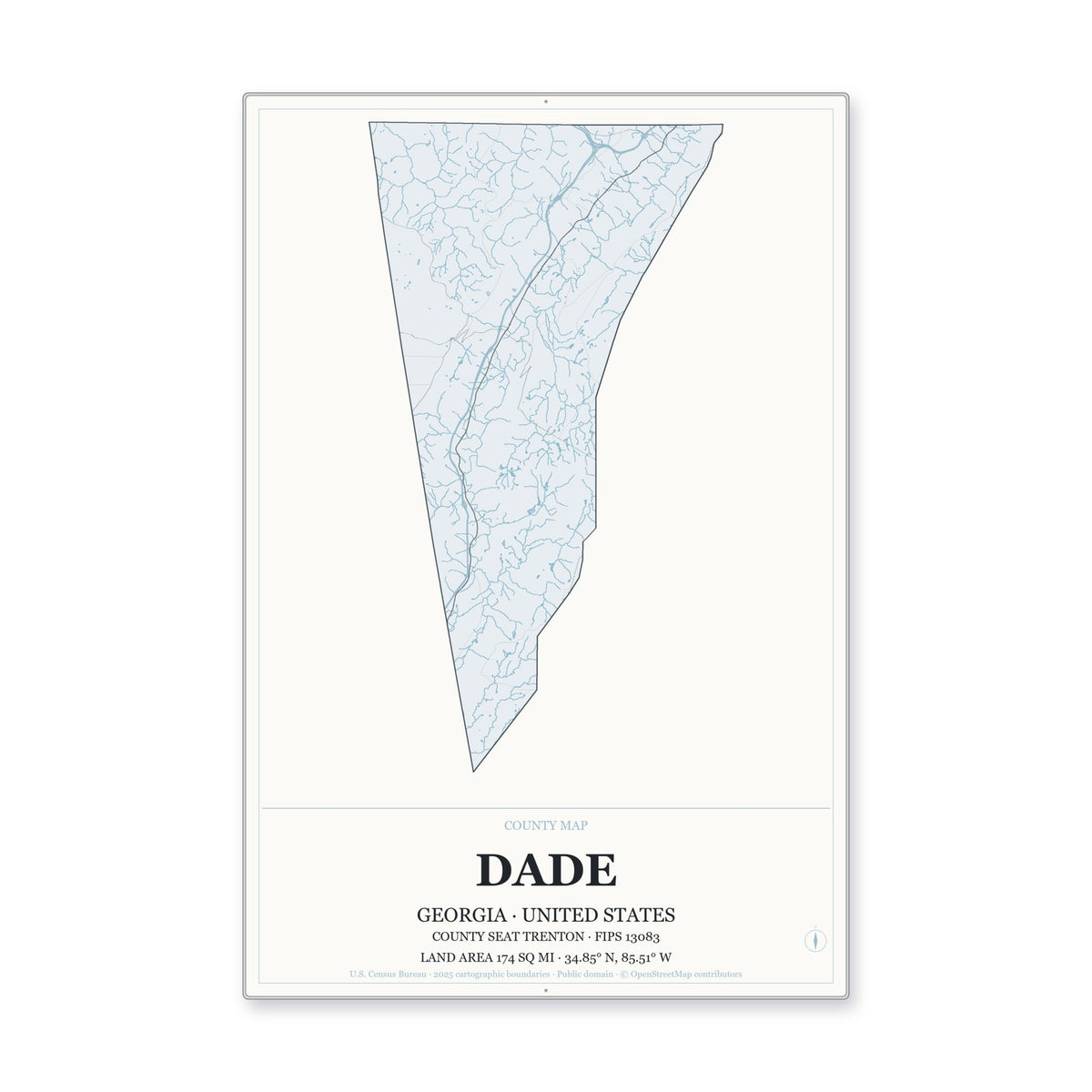 Dade County, Georgia Map Aluminum Sign in Gallery Air style