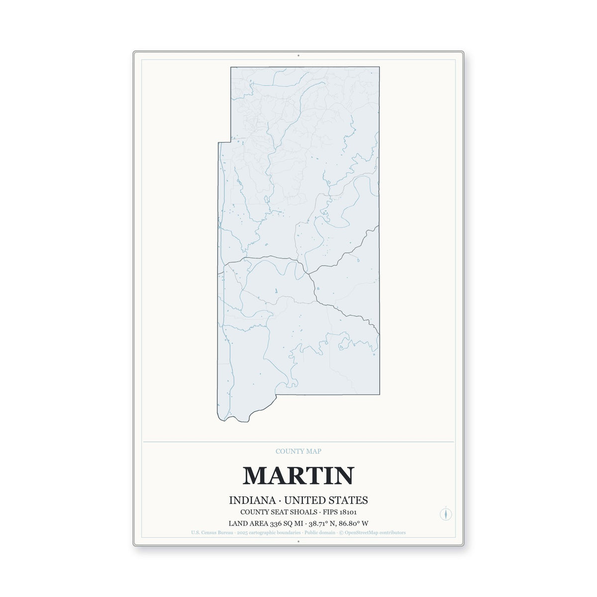 Martin County, Indiana Map Aluminum Sign in Gallery Air style