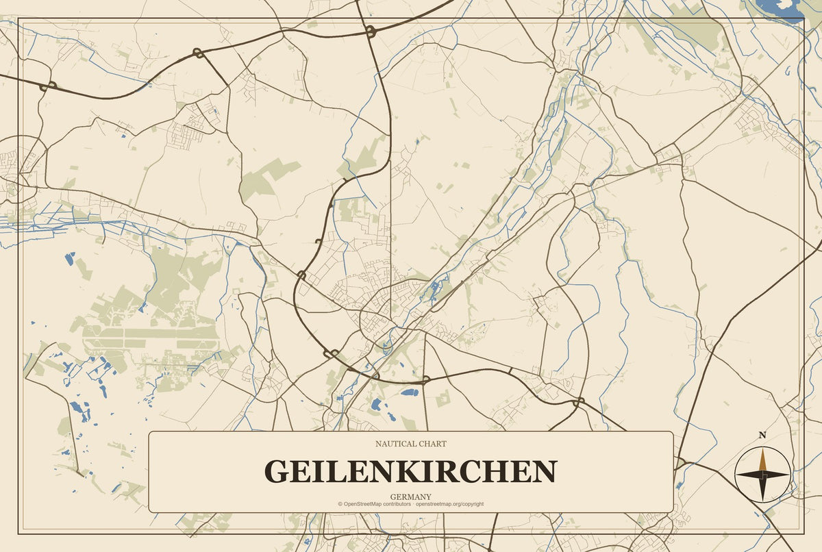 Geilenkirchen, Germany City Map Aluminum Sign in Heritage Nautical style