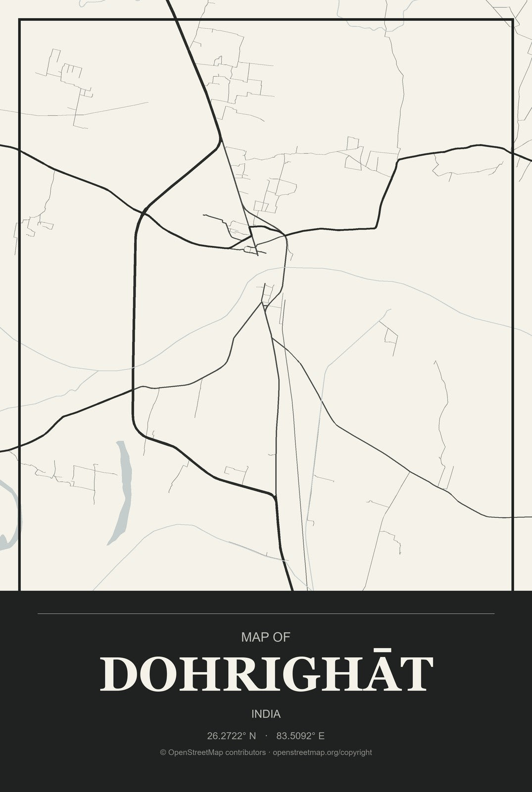 Dohrighāt, India City Map Aluminum Sign in Museum Plaque style