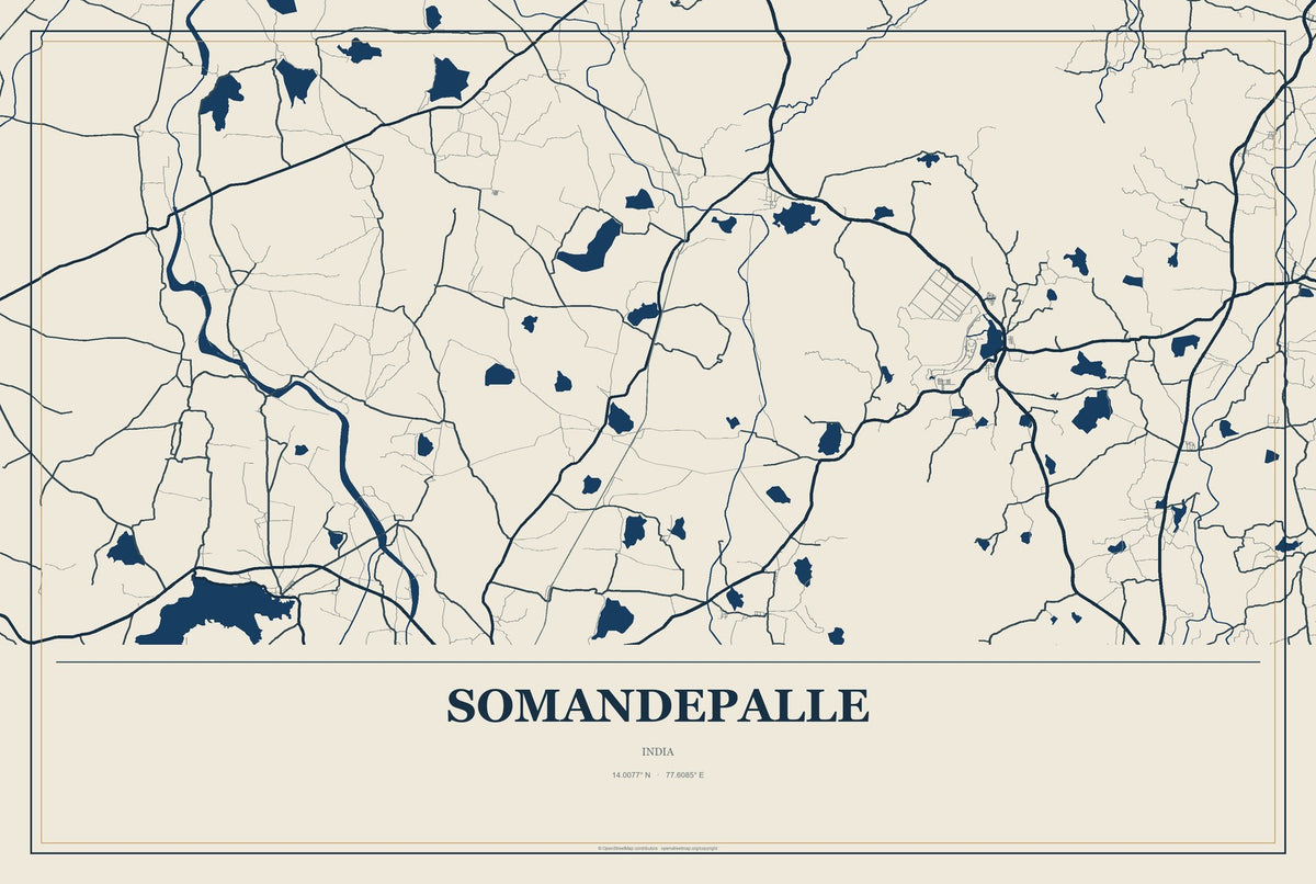Somandepalle, India City Map Aluminum Sign in Coastal Cutout style