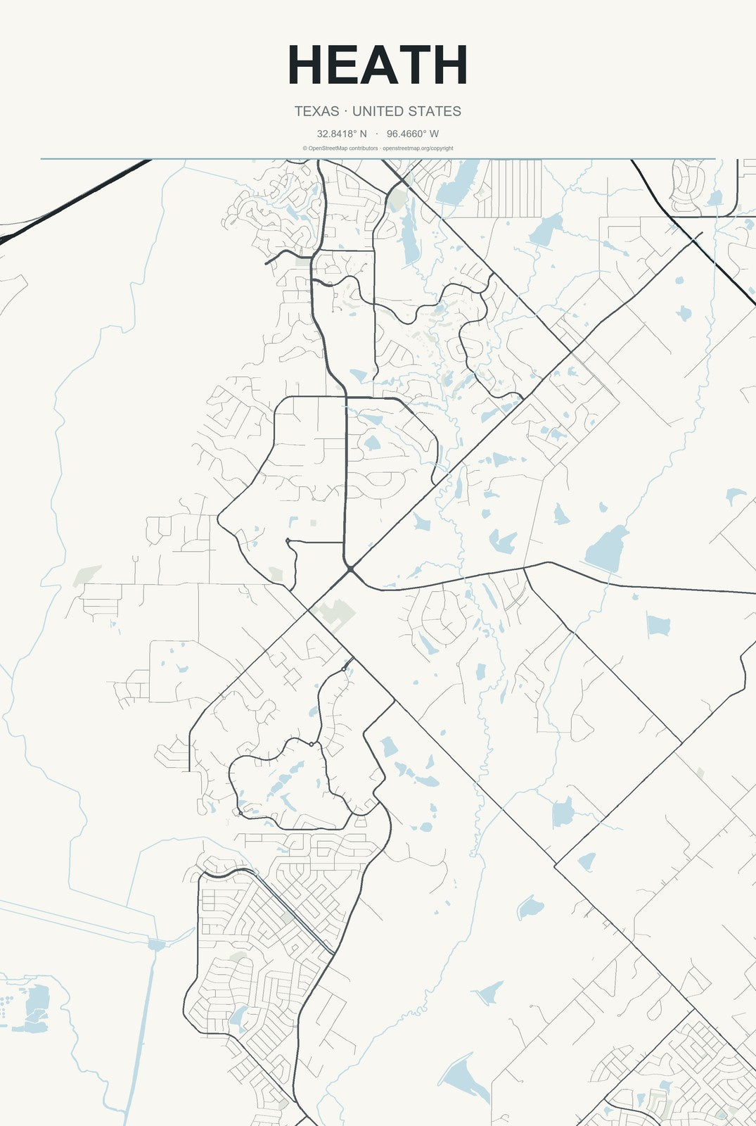Heath, Texas City Map Aluminum Sign in Headline Atlas style