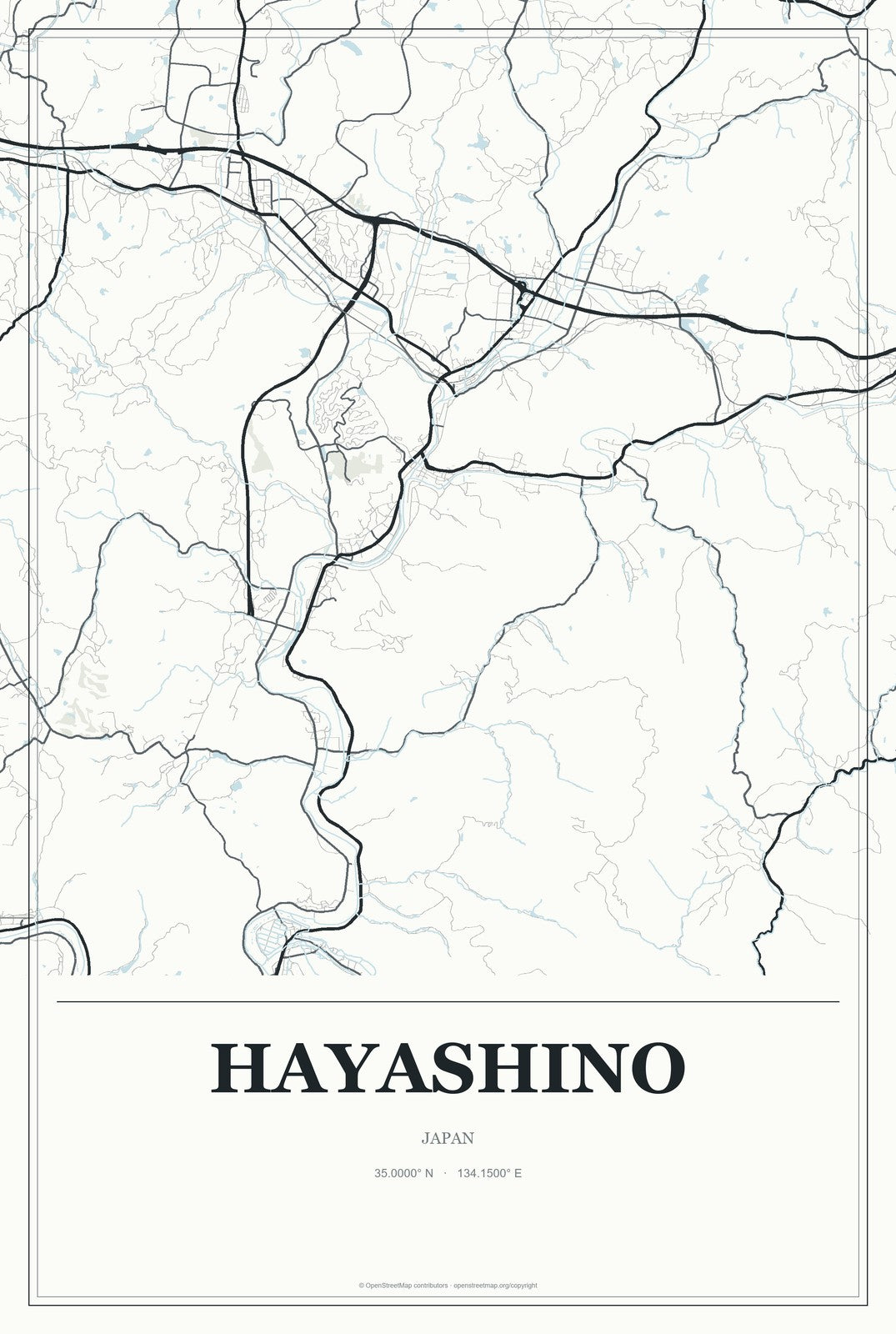 Hayashino, Japan City Map Aluminum Sign in Gallery Air style