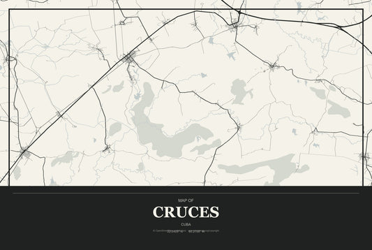 Cruces, Cuba City Map Aluminum Sign in Museum Plaque style