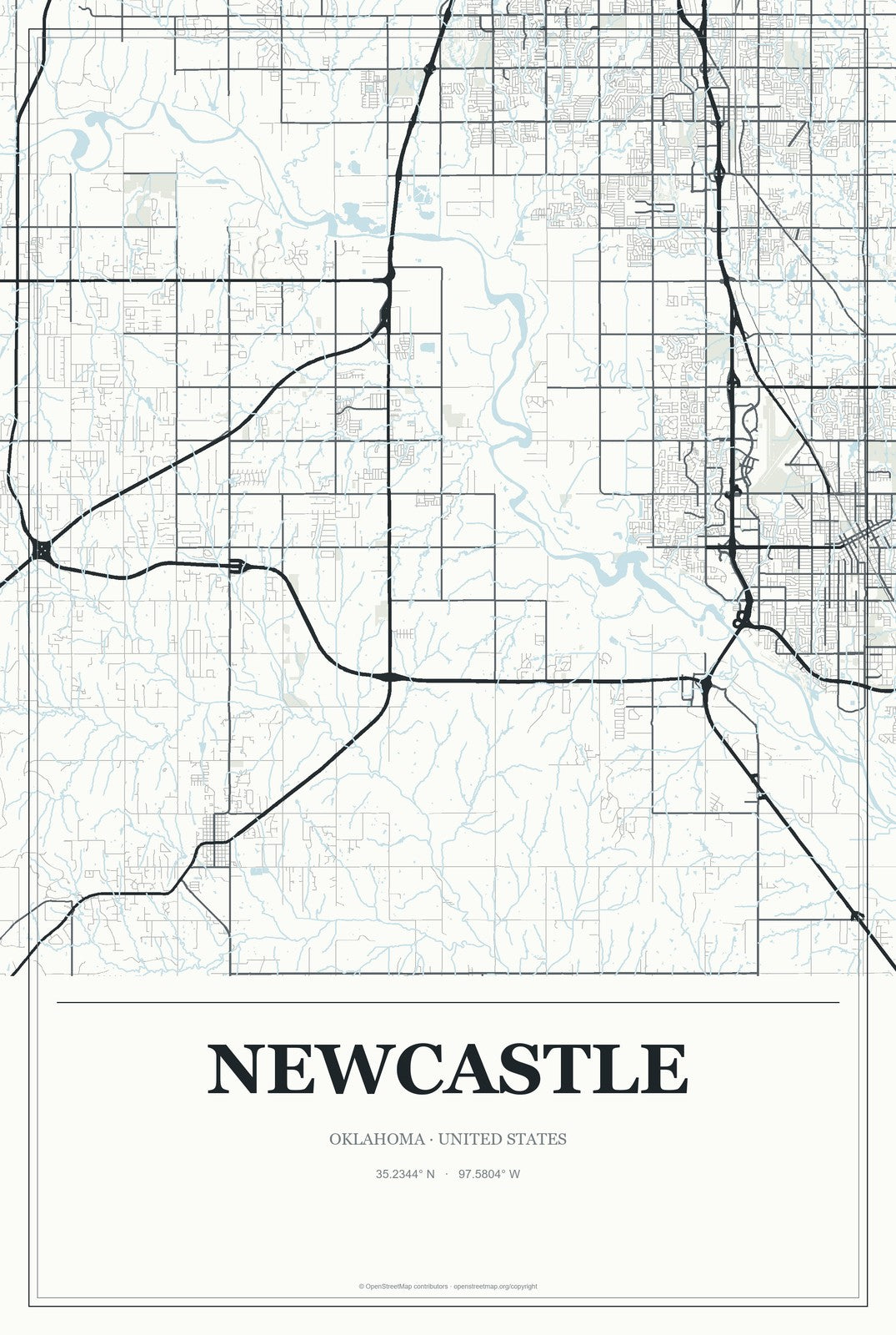 Newcastle, Oklahoma City Map Aluminum Sign in Gallery Air style