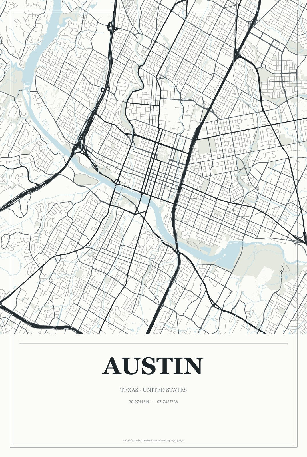 Austin, Texas City Map Aluminum Sign in Gallery Air style