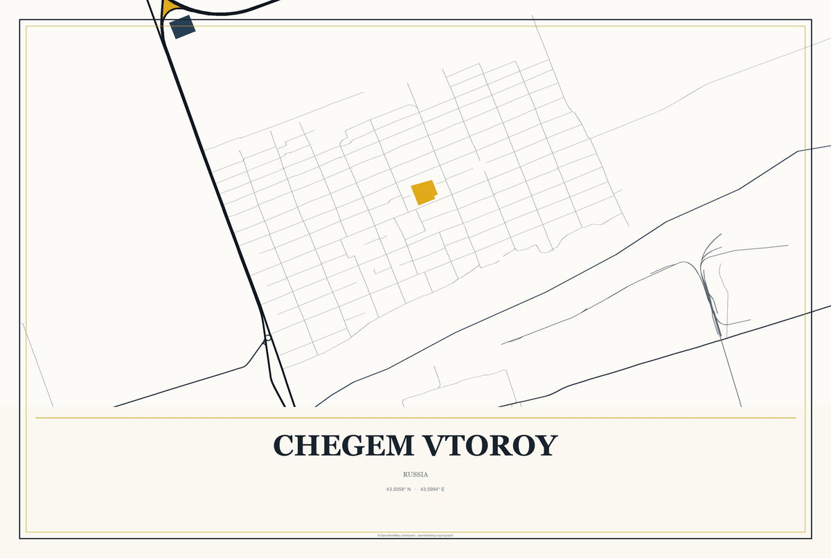 Chegem Vtoroy, Russia City Map Aluminum Sign in Citrine Modern style