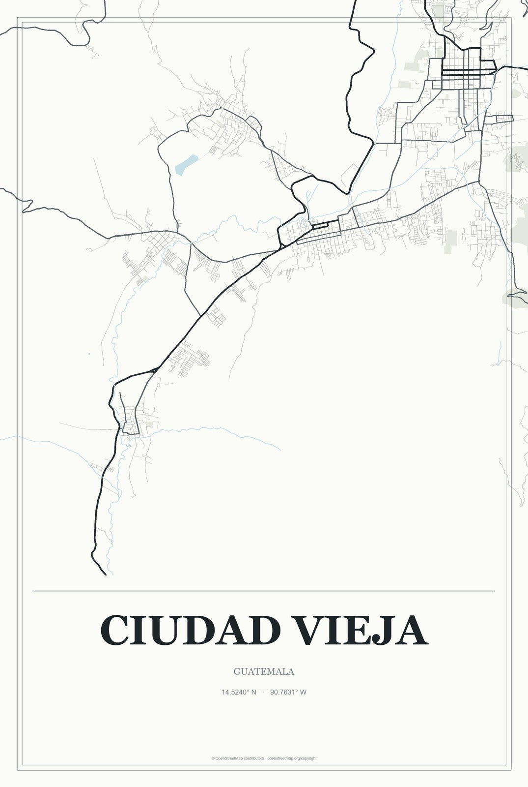 Ciudad Vieja, Guatemala City Map Aluminum Sign in Gallery Air style