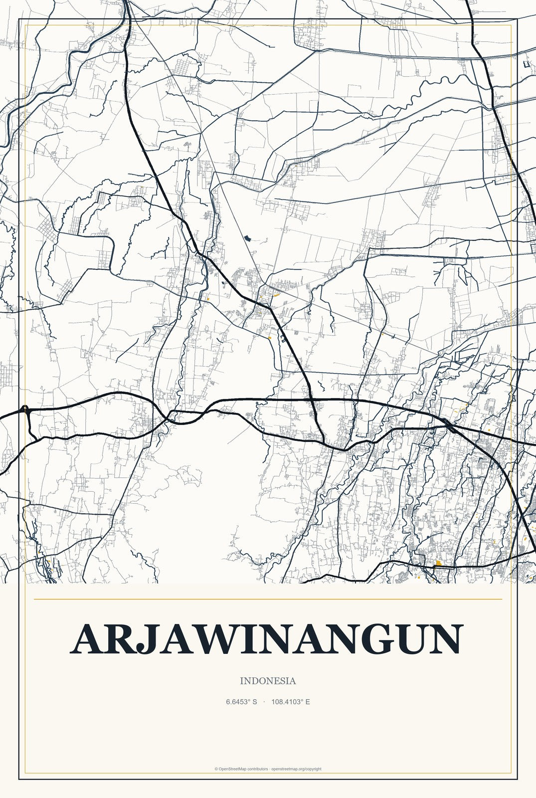 Arjawinangun, Indonesia City Map Aluminum Sign in Citrine Modern style
