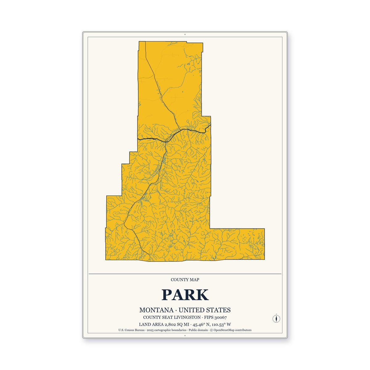 Park County, Montana Map Aluminum Sign in Citrine Modern style