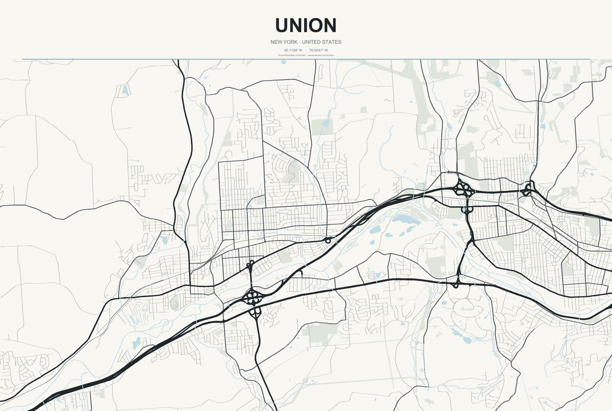 Union, New York City Map Aluminum Sign in Headline Atlas style