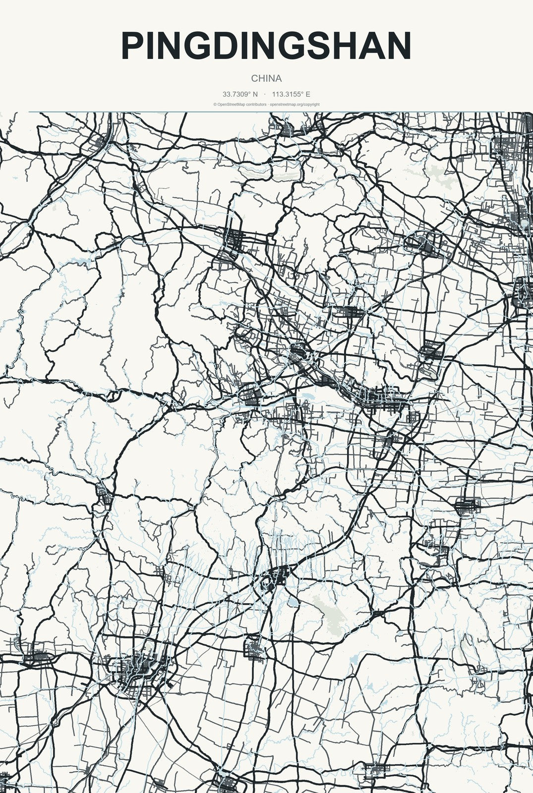 Pingdingshan, China City Map Aluminum Sign in Headline Atlas style