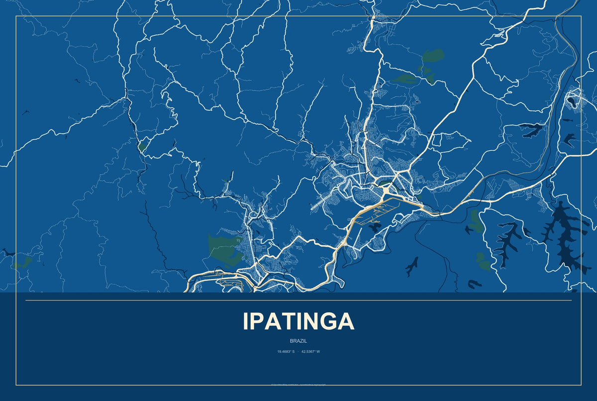 Ipatinga, Brazil City Map Aluminum Sign in Harbor Cobalt style