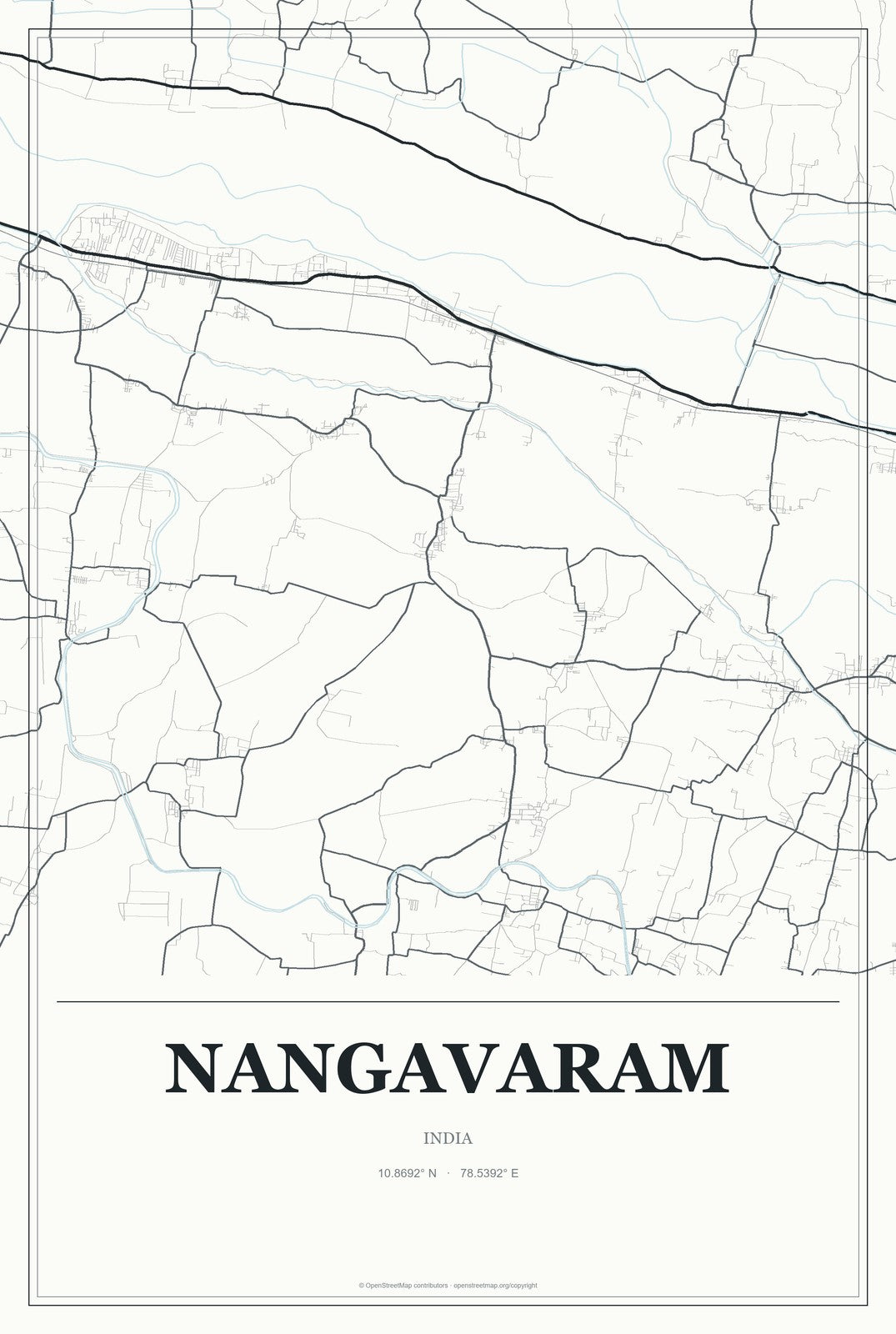 Nangavaram, India City Map Aluminum Sign in Gallery Air style