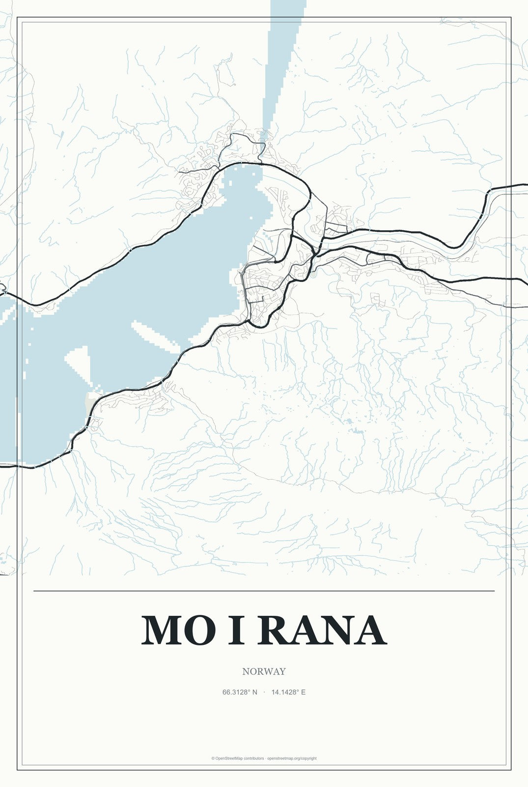 Mo i Rana, Norway City Map Aluminum Sign in Gallery Air style