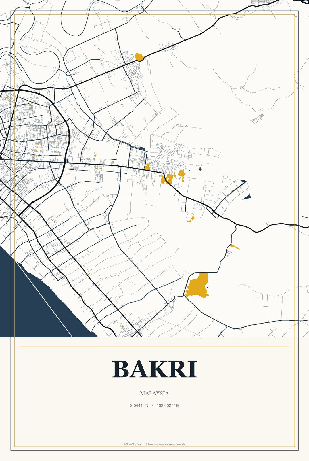 Bakri, Malaysia City Map Aluminum Sign in Citrine Modern style