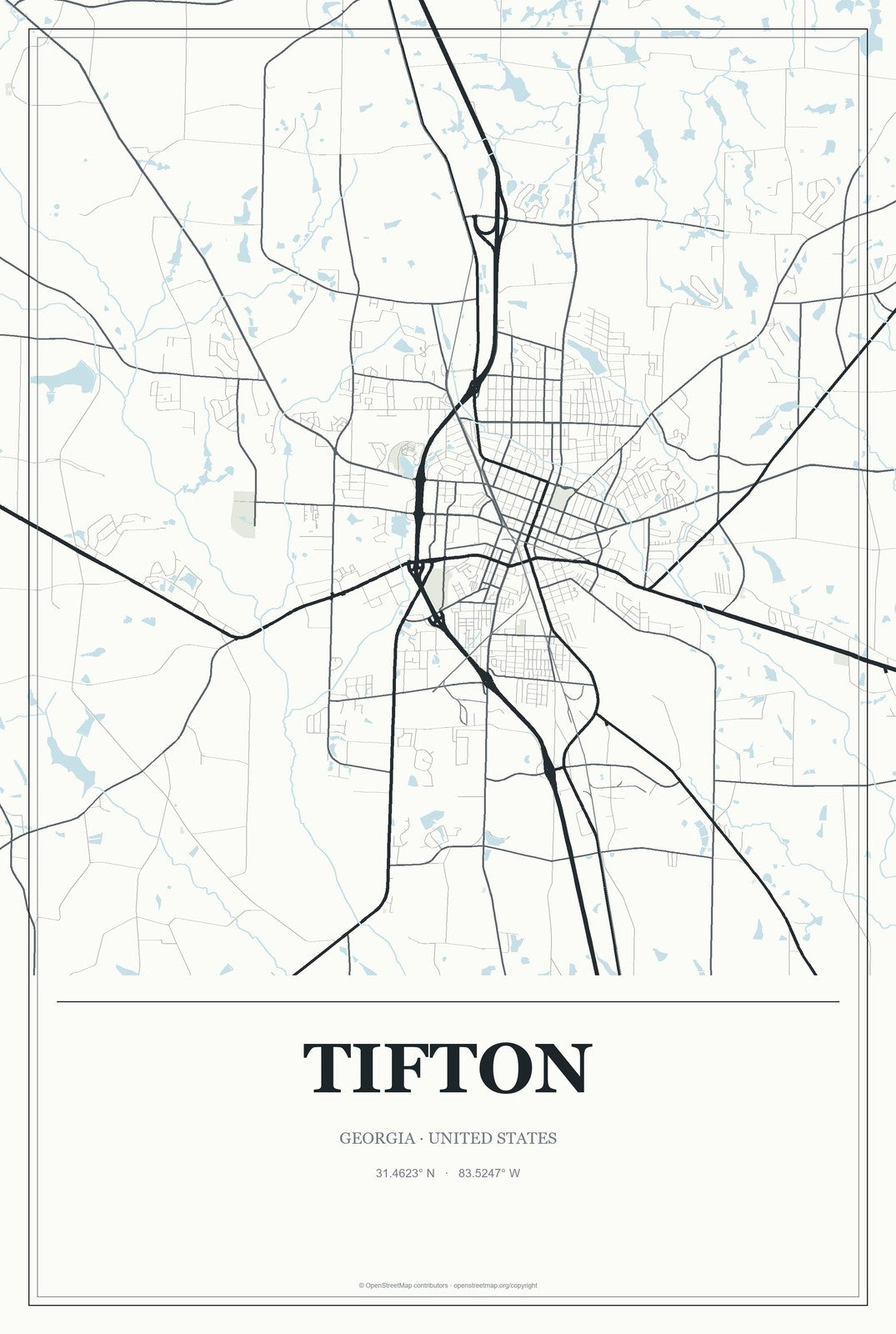 Tifton, Georgia City Map Aluminum Sign in Gallery Air style
