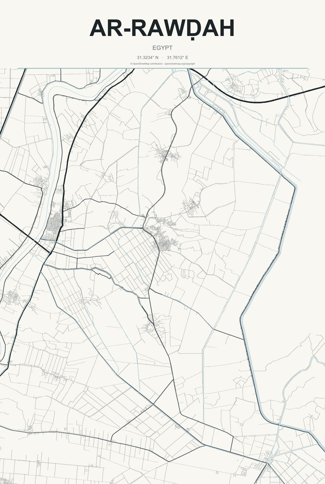 Ar-Rawḍah, Egypt City Map Aluminum Sign in Headline Atlas style