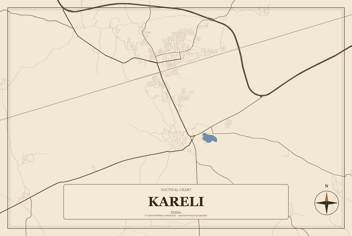 Kareli, India City Map Aluminum Sign in Heritage Nautical style