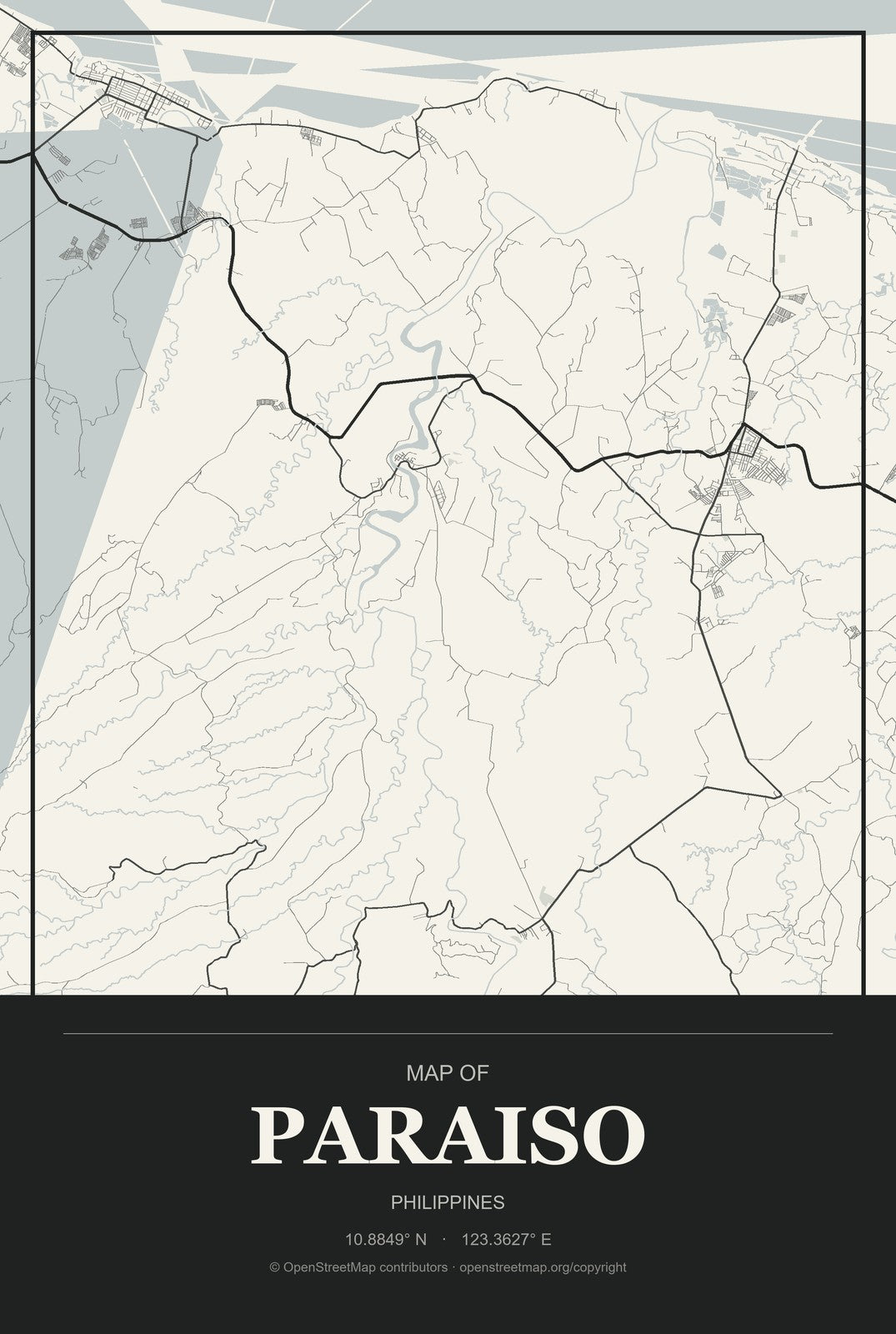 Paraiso, Philippines City Map Aluminum Sign in Museum Plaque style