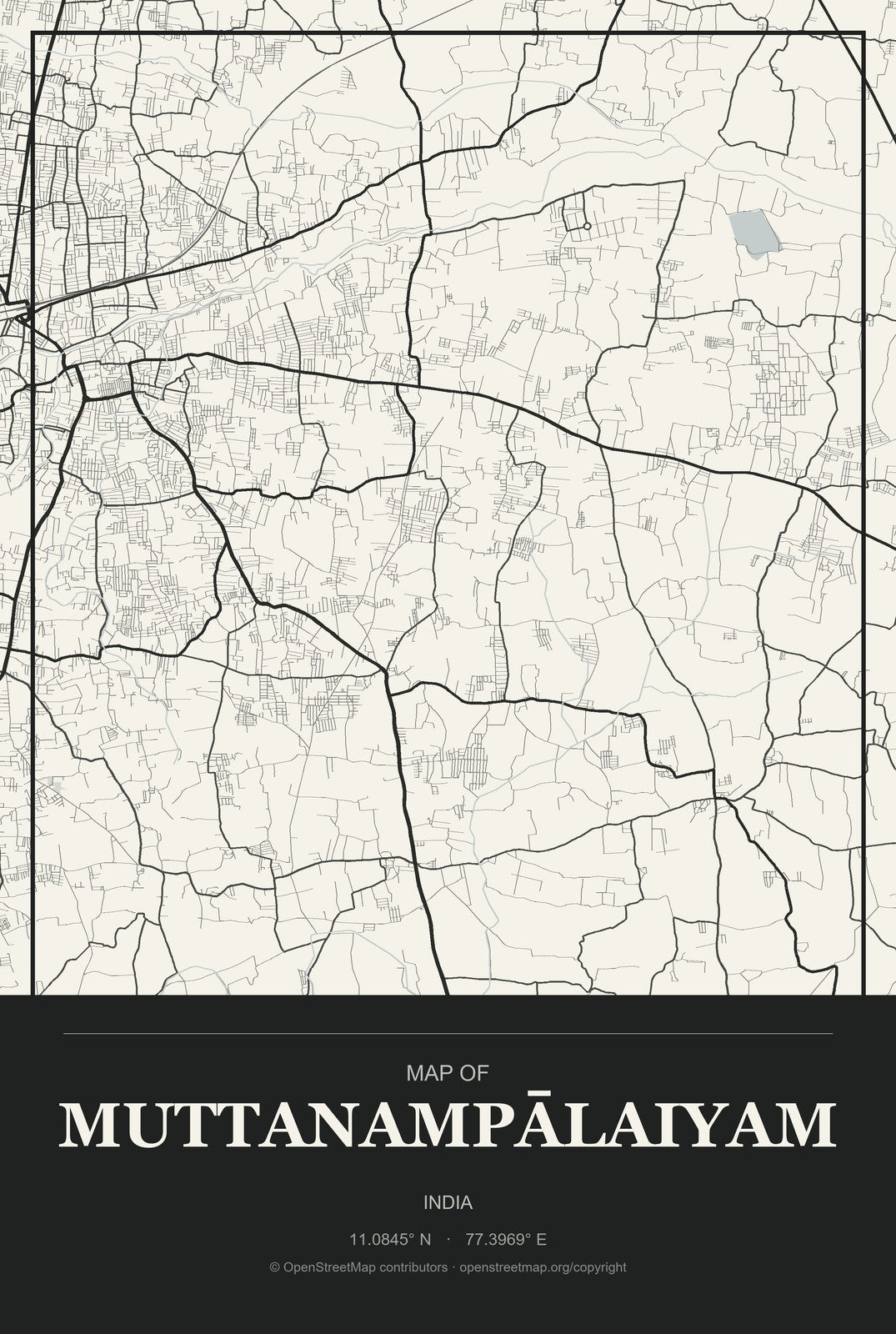Muttanampālaiyam, India City Map Aluminum Sign in Museum Plaque style