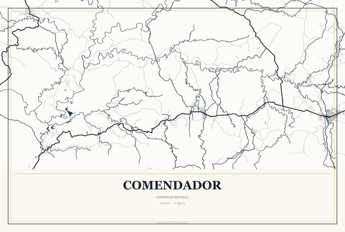 Comendador, Dominican Republic City Map Aluminum Sign in Citrine Modern style