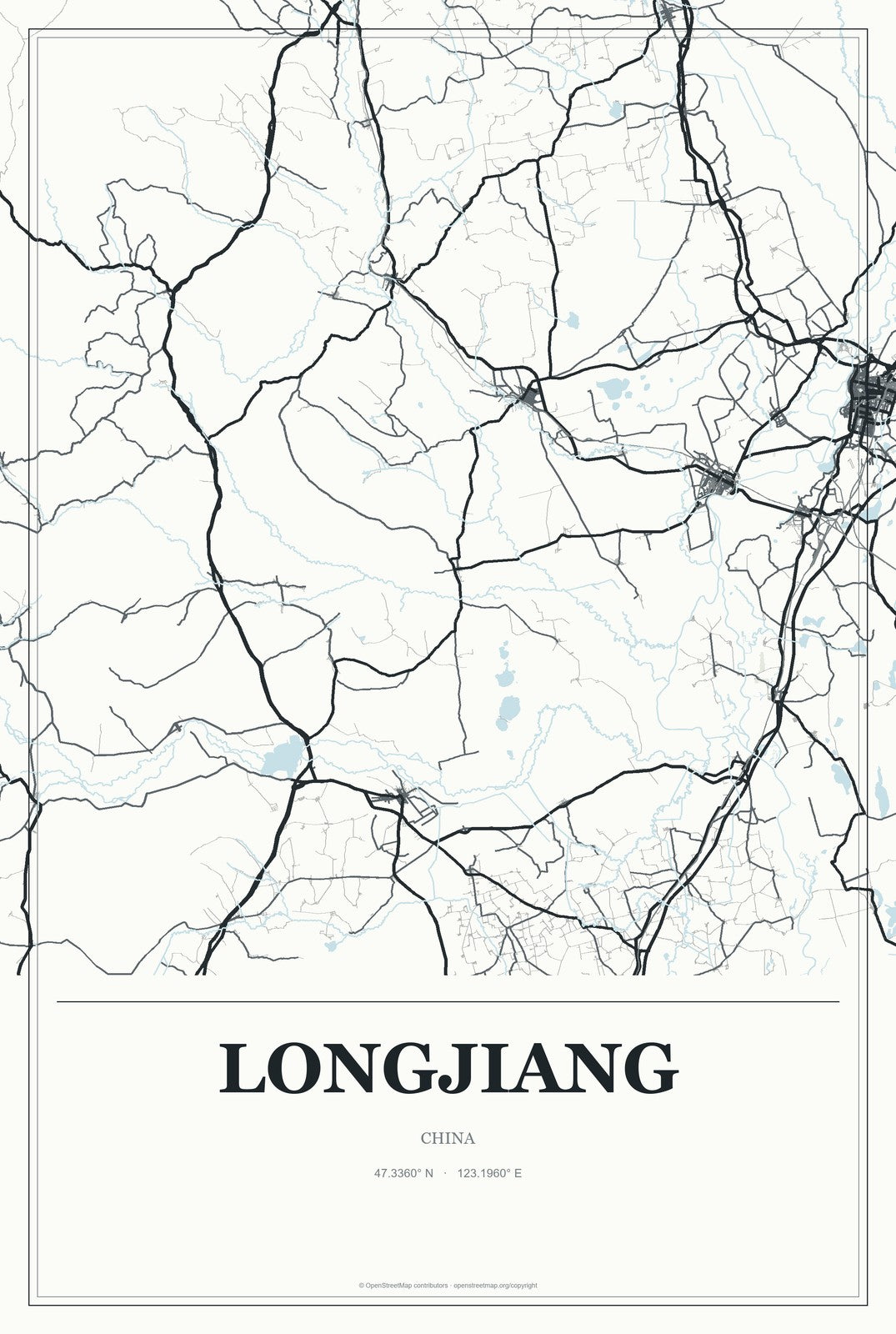 Longjiang, China City Map Aluminum Sign in Gallery Air style