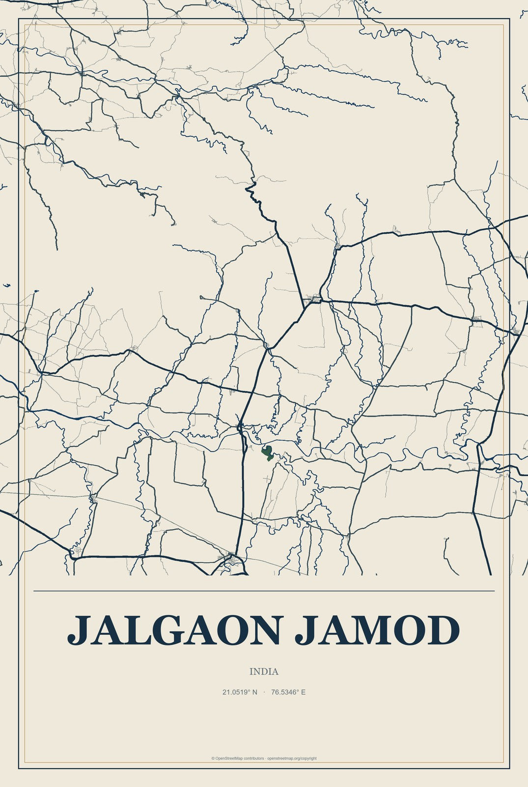 Jalgaon Jamod, India City Map Aluminum Sign in Coastal Cutout style