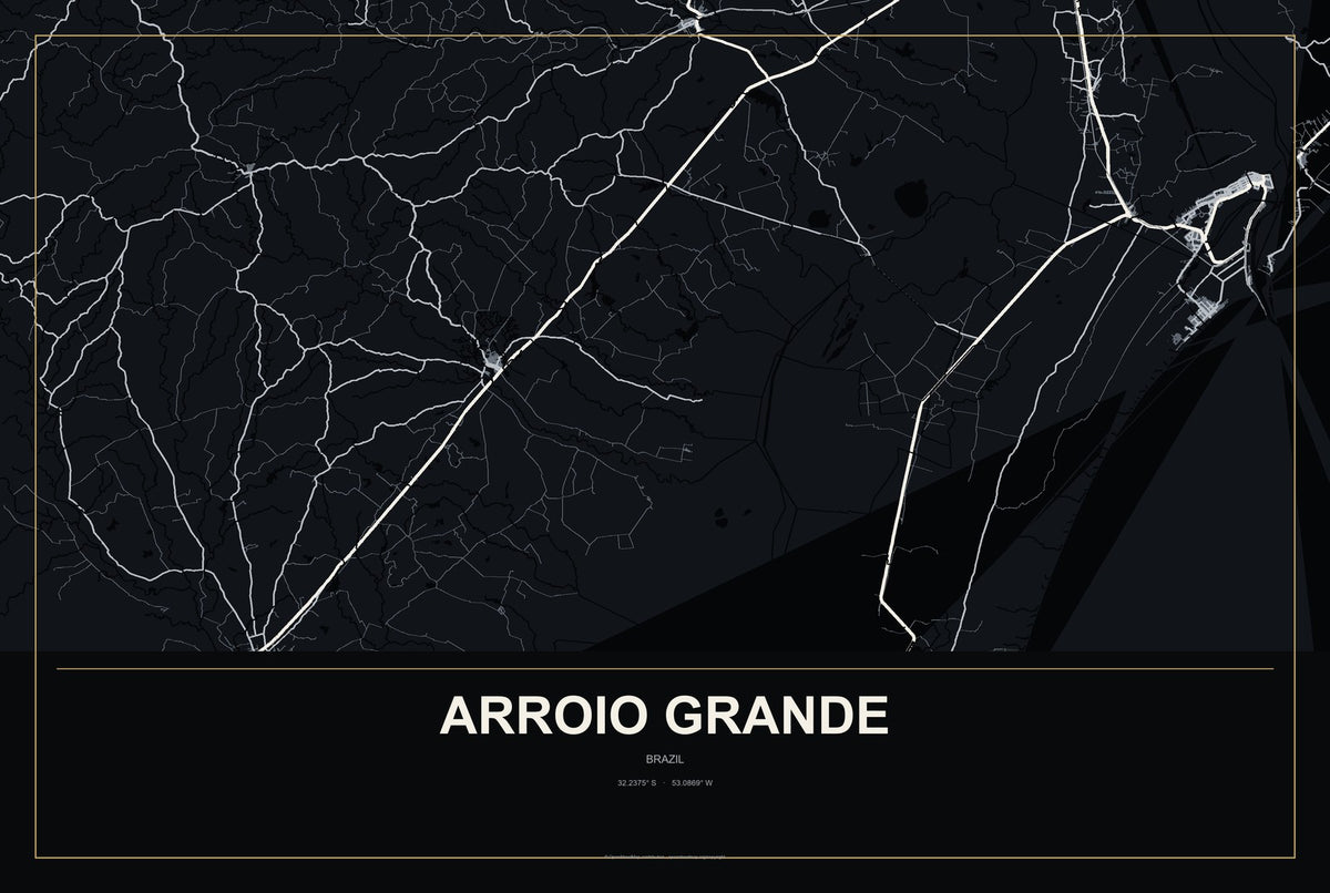 Arroio Grande, Brazil City Map Aluminum Sign in Metropolitan Noir style