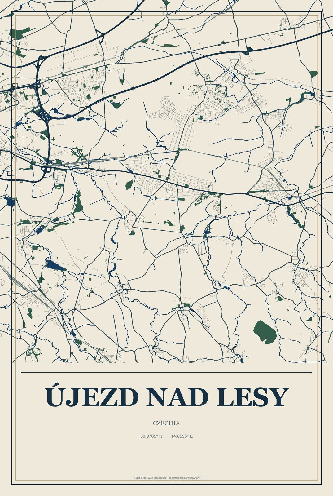 Újezd nad Lesy, Czechia City Map Aluminum Sign in Coastal Cutout style