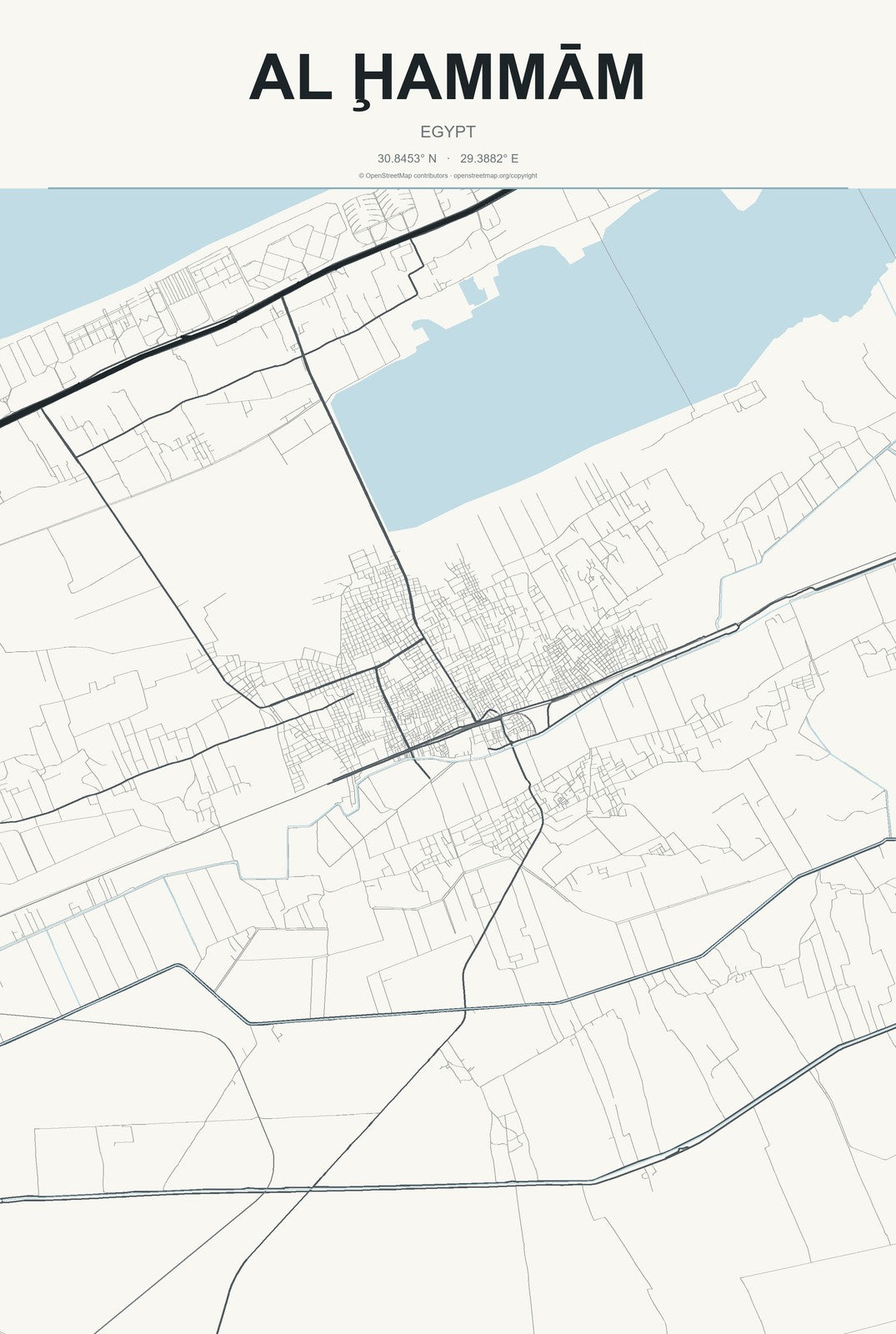 Al Ḩammām, Egypt City Map Aluminum Sign in Headline Atlas style