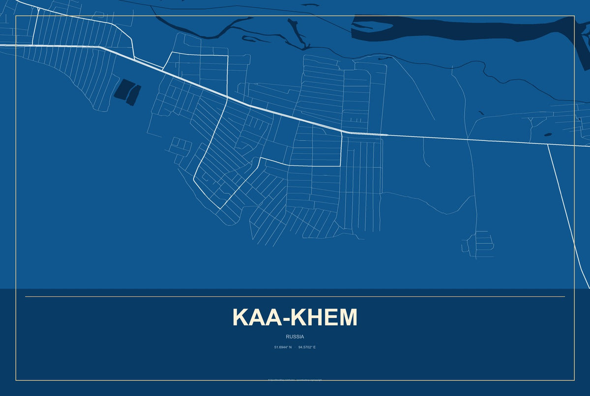 Kaa-Khem, Russia City Map Aluminum Sign in Harbor Cobalt style