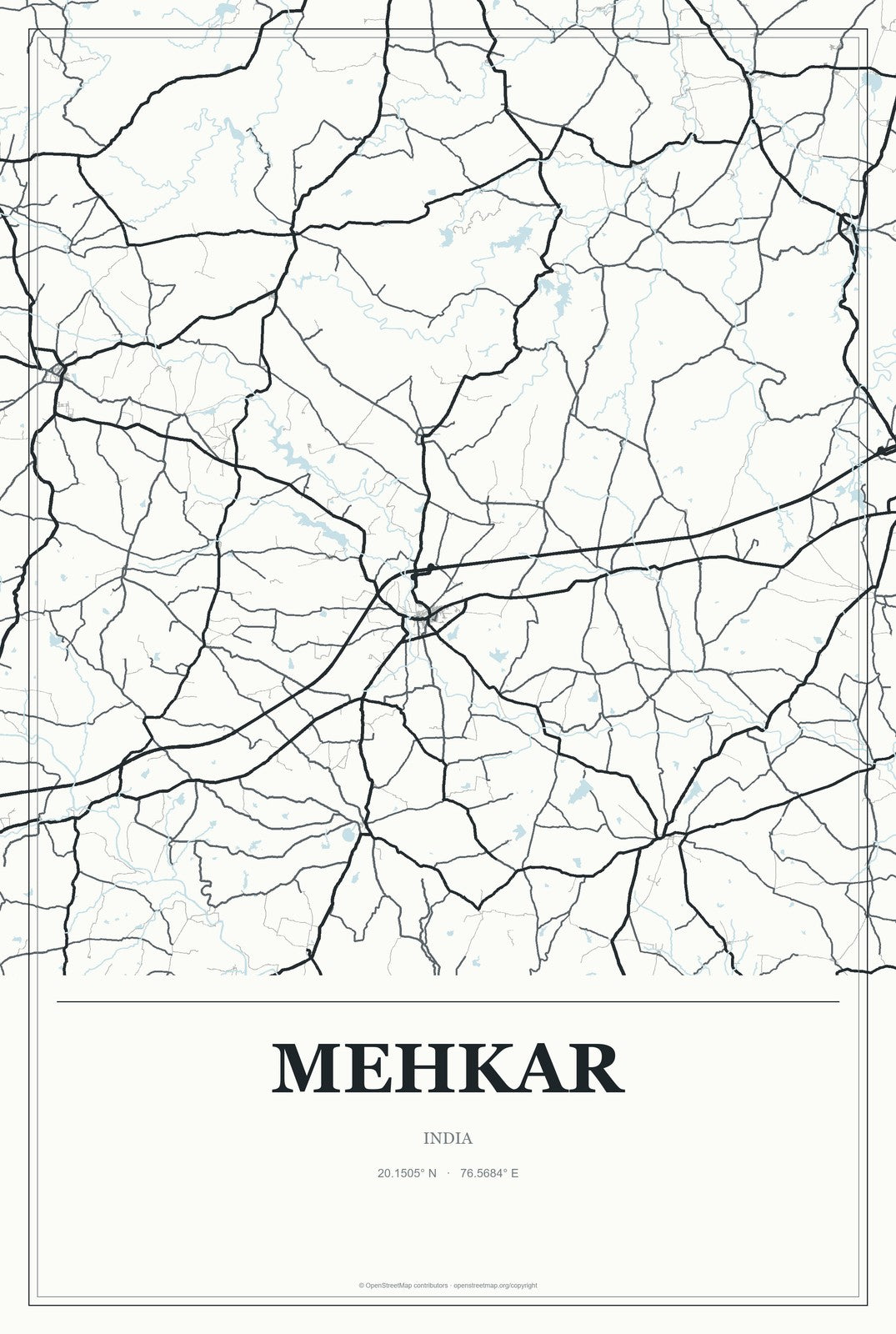 Mehkar, India City Map Aluminum Sign in Gallery Air style